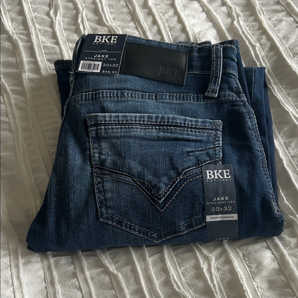 BKE Men's Dark Blue Straight Jeans